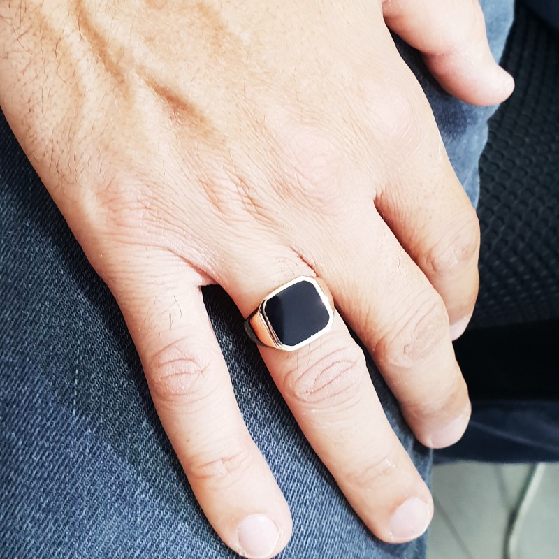 Large square black onyx ring