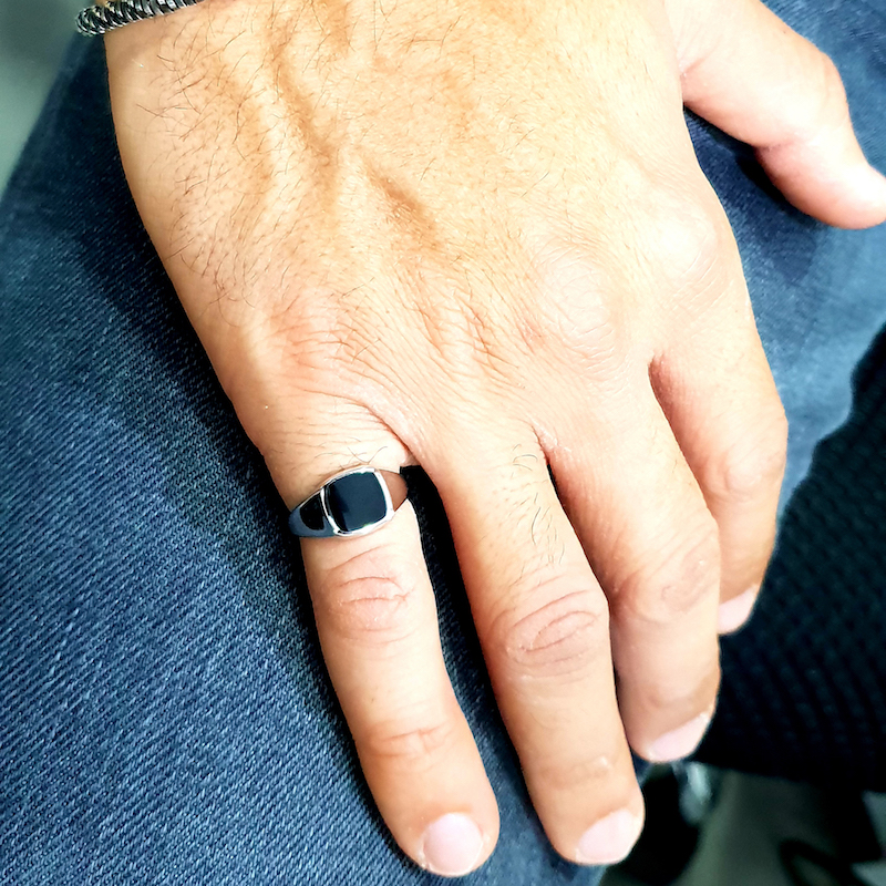 Small square black onyx ring