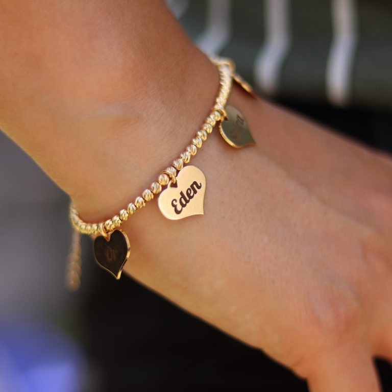 Laser ball bracelet for women with engraved hearts