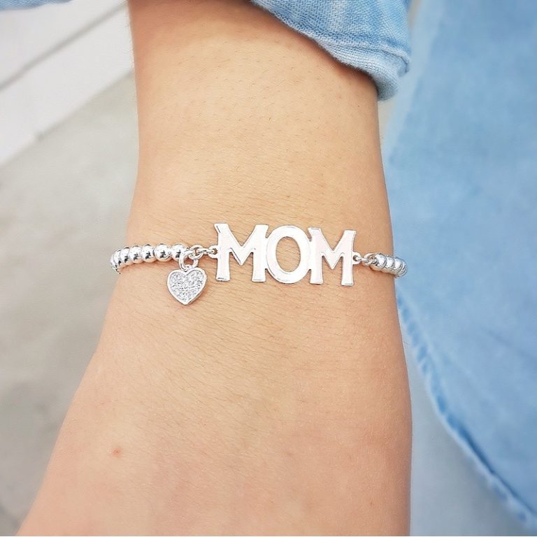 MOM smooth balls bracelet with inlaid heart