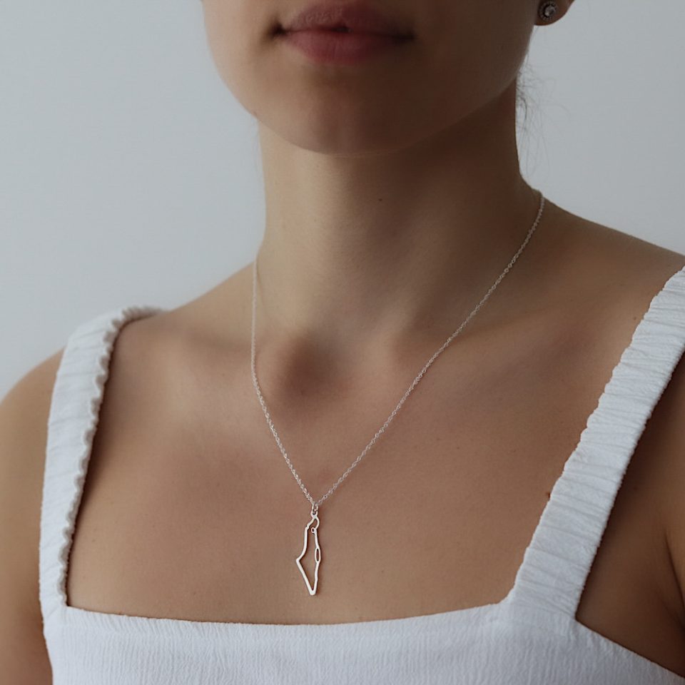Israel map necklace in silver