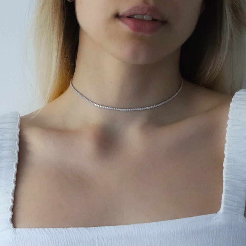 Women's silver tennis choker necklace with stones