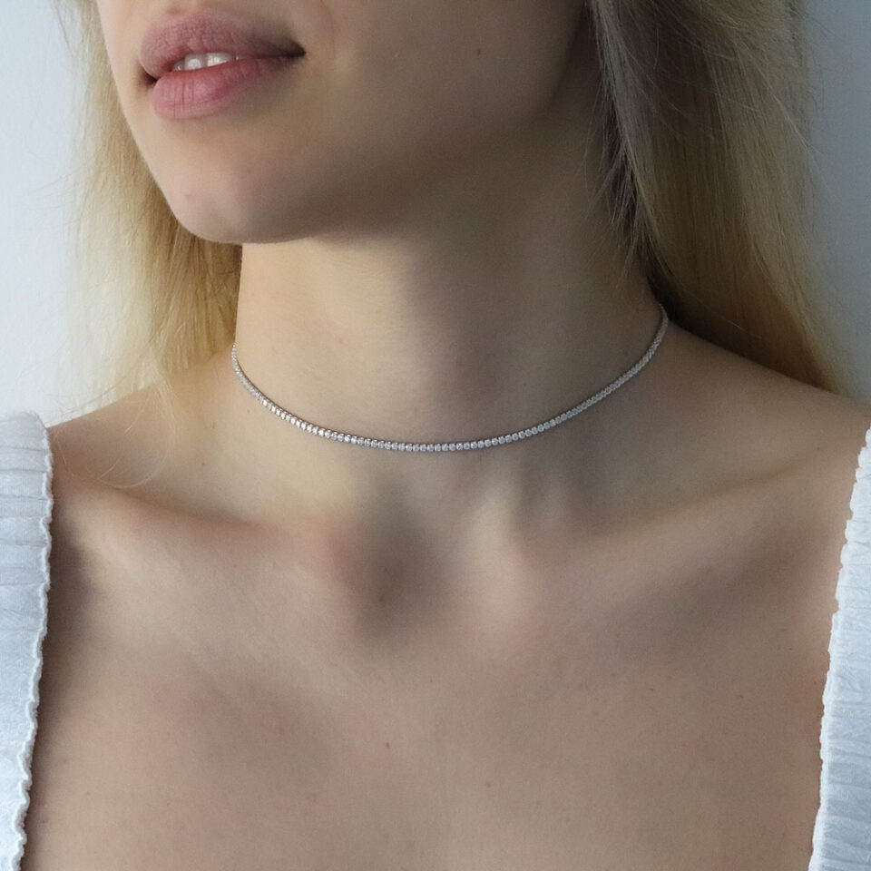 Fine tennis choker necklace in silver